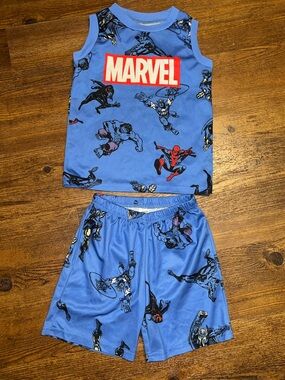 Marvel Kids Blue Red Graphic Superhero Tank and Shorts PJ Set Size XS 4-5